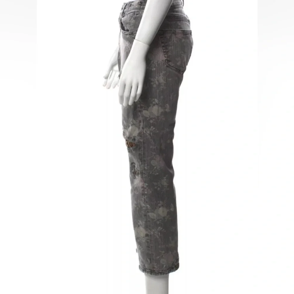 R13 Printed Boyfriend Jeans Faded Black Floral with Leopard Print Cutouts Sz 28 - Picture 2 of 7